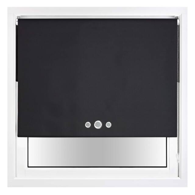 FURNISHED Blackout Roller Blind with Triple Eyelets & Metal Fittings Black Black (W) 205cm x (L) 165cm