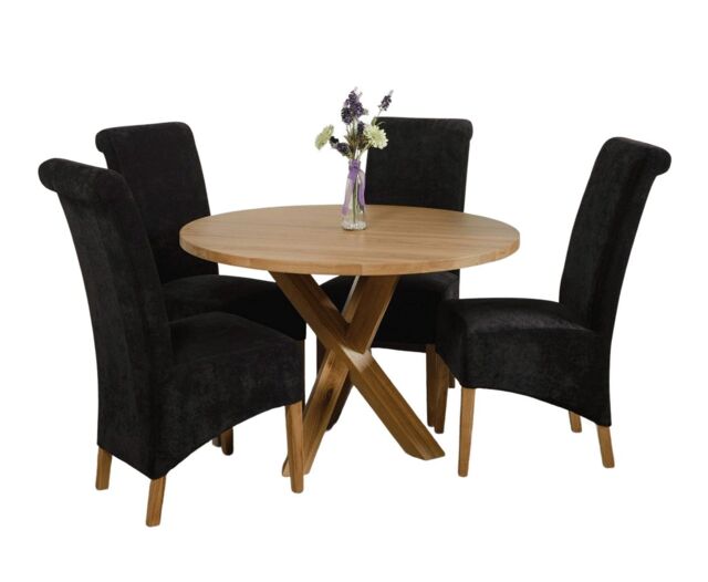 Oregon Round Oak Dining Table and 4 Montana Fabric Chairs Black Black 1