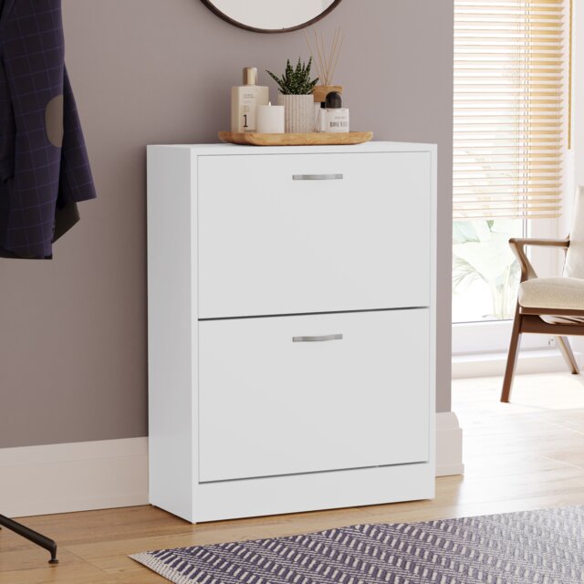 Vida Designs 2 Drawer Shoe Cabinet Shoe Rack Storage Cupboard, White