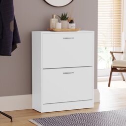 Vida Designs 2 Drawer Shoe Cabinet Shoe Rack Storage Cupboard, White
