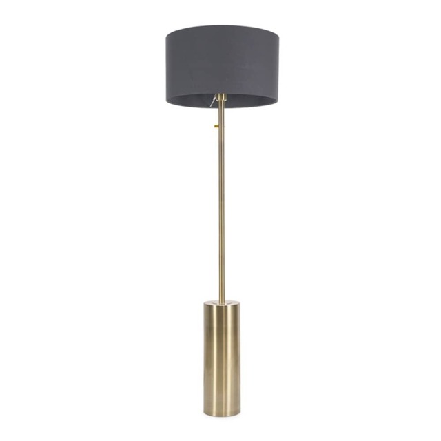 ValueLights Lexy Antique Brass Dimmable Floor Lamp Charcoal Shade Grey