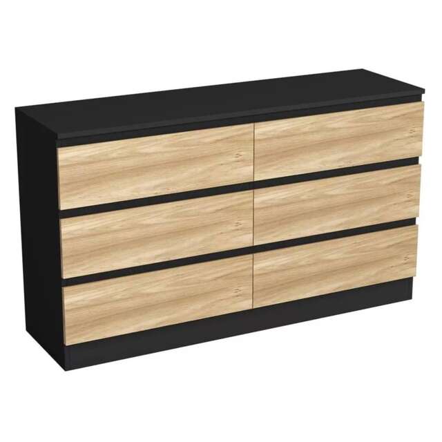 Minimalist Chest of 6 Drawers - 68.6x120x35cm Black Black & Oak 1