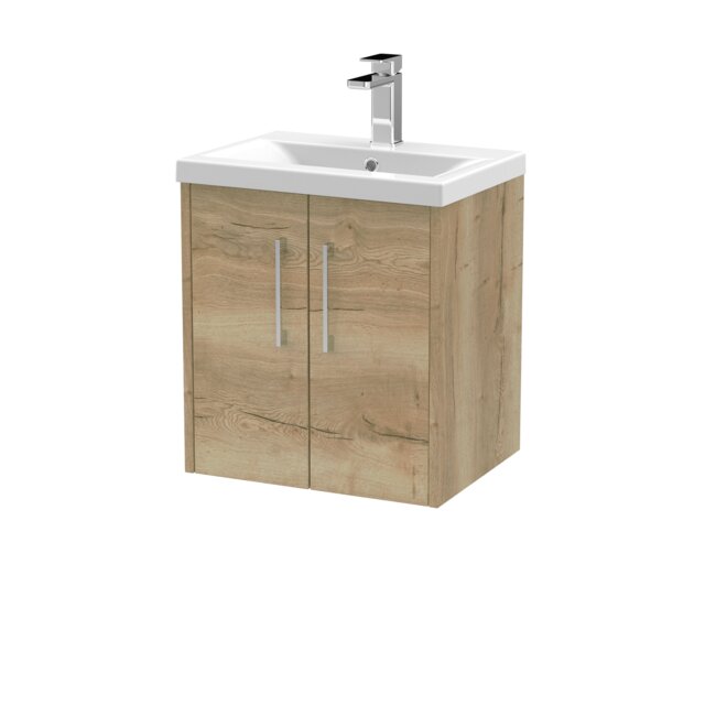 Balterley Winshill Contemporary 2 Door Wall Hung Vanity Unit with Mid-Edge Basin, Light Oak, 500mm