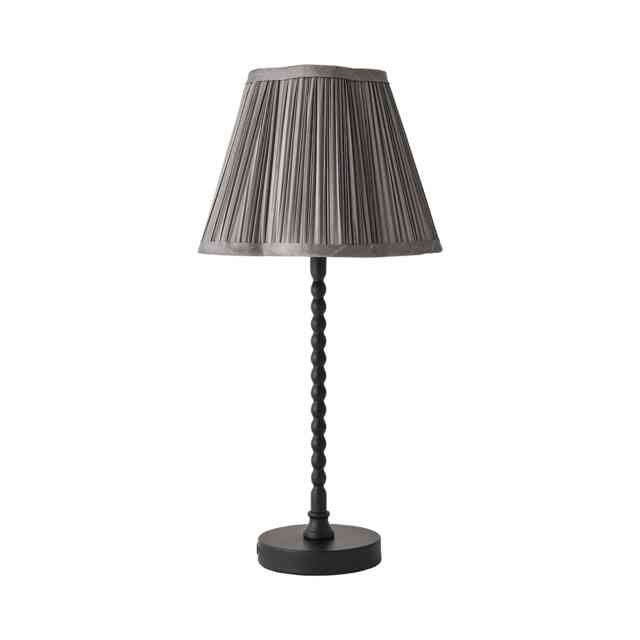 ValueLights Maeve Dark Grey Pleated Faux Silk Scallop Shade Black Bobbin Bobble Table Lamp Black