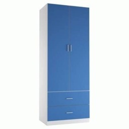 White 2-Door 2-Drawer Wardrobe. Blue Accent Colour: Blue