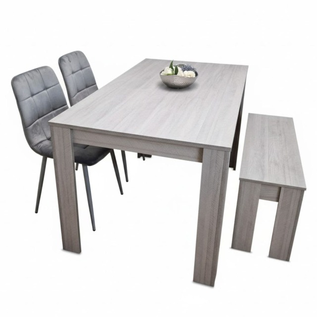 Dining Table and 2 Chairs With Bench Grey 2 Grey Velvet Chairs Wooden Bench Wood Dining Set Furniture