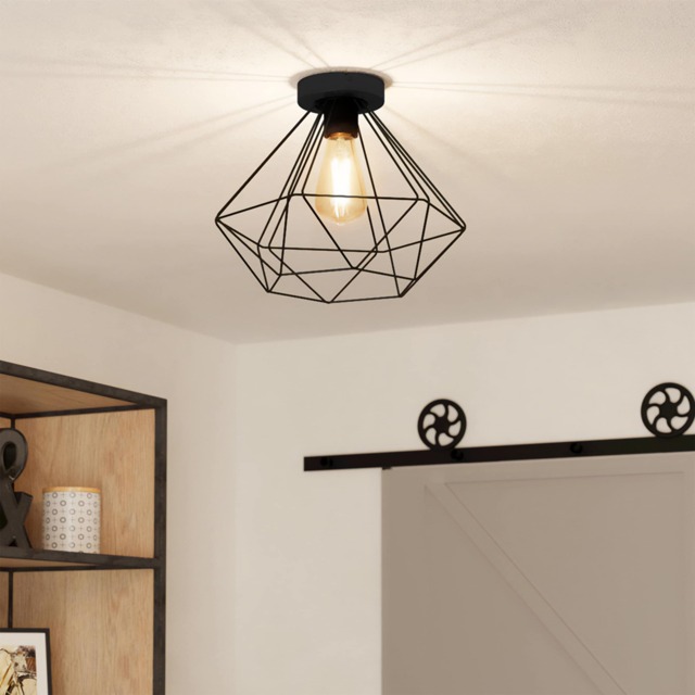 EGLO Tarbes Black Steel Wireframe Flush Ceiling Light Black