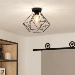 EGLO Tarbes Black Steel Wireframe Flush Ceiling Light Black