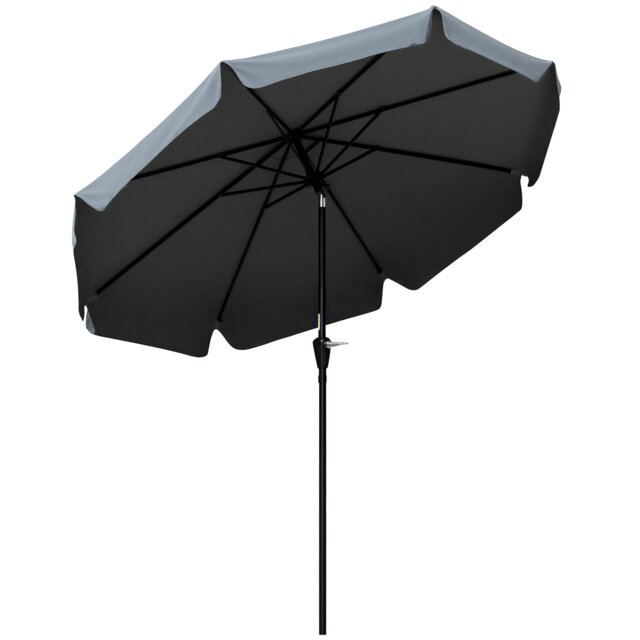 Outsunny 2.7m Patio Umbrella Garden Parasol with Crank, Ruffles, 8 Ribs, Grey Grey