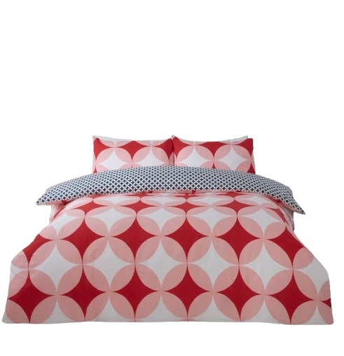 Geo Polycotton Reversible Duvet Cover Set with Pillowcase Red Double 1