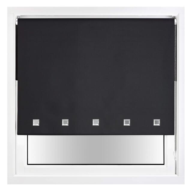 FURNISHED Blackout Roller Blind with Square Eyelets and Metal Fittings Easy Fit Window Shade Black Black (W) 85cm x (L) 210cm