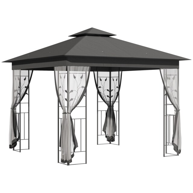 Outsunny 3m x 3m Garden Gazebo, Double Roof Outdoor Gazebo Canopy Shelter with Netting, Solid Steel Frame, for Garden, Lawn and Deck, Grey