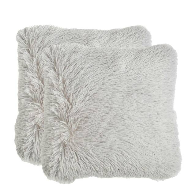 OHS 2 x Fluffy Shaggy Soft Plush Cushion Covers, 45x45cm - Silver