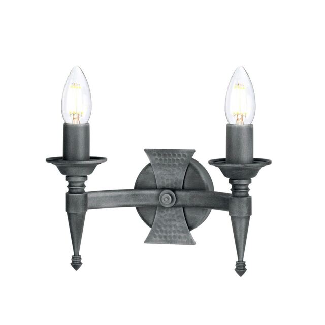 Saxon 2 Light Indoor Candle Wall Light Black Silver, E14
