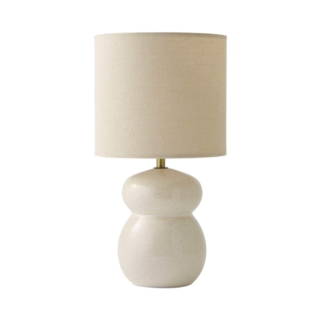 ValueLights Kendal Natural Linen Shade Beige Glazed Ceramic Table Lamp and Bulb