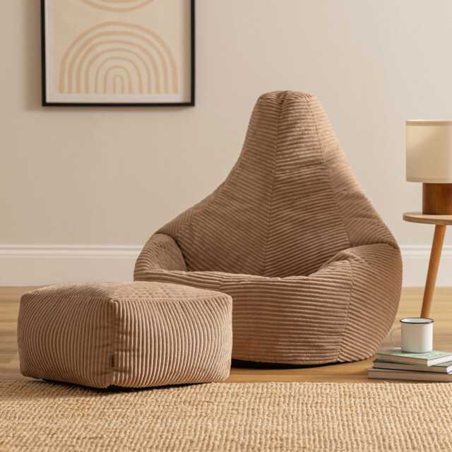 Icon Gaming Bean Bag Recliner & Footstool Jumbo Cord Mocha