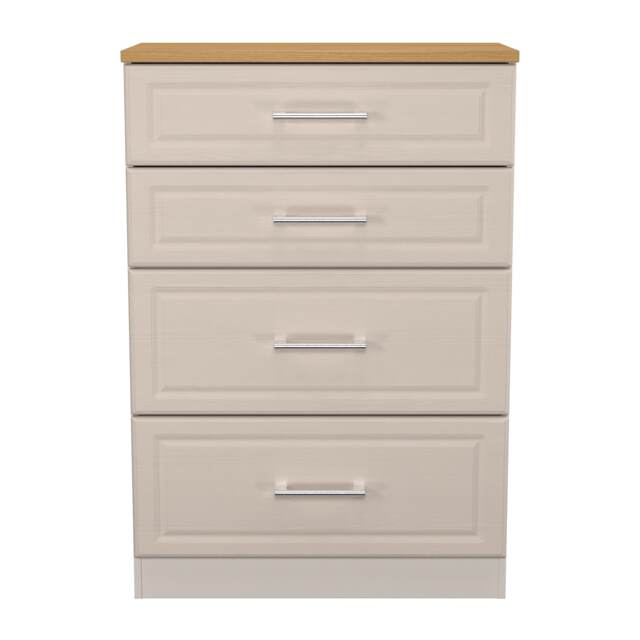 Norfolk 4 Drawer Deep Chest of Drawers in Kashmir Ash & Modern Oak (Ready Assembled) Cream Kashmir Ash & Modern Oak