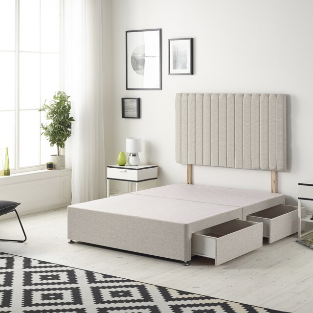 Texas Divan Bed Base with 2 Drawers & 30 Inch Headboard Plush Velvet Silver Silver