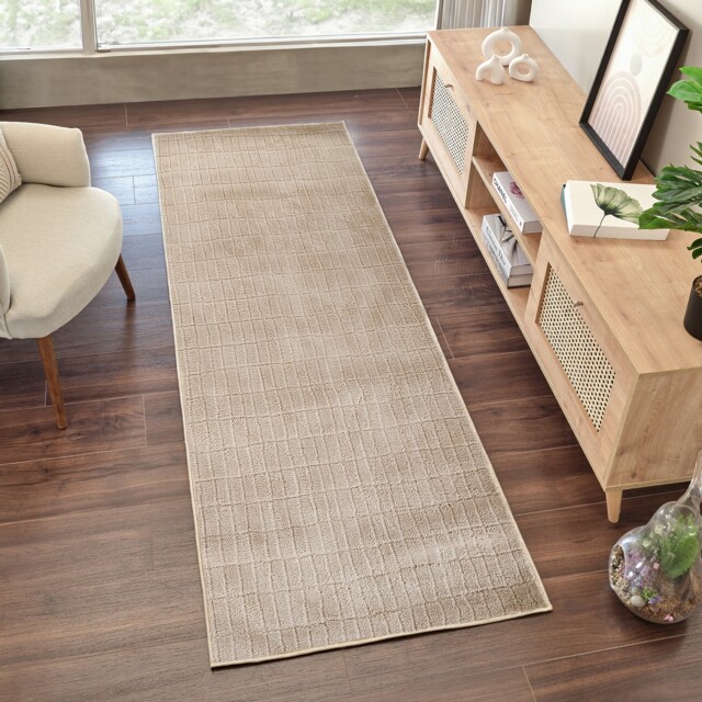 LIVABLISS Our Pnw Home Cascade-Modern Graphic High Pile Rug 80 x 220 cm Beige Brown
