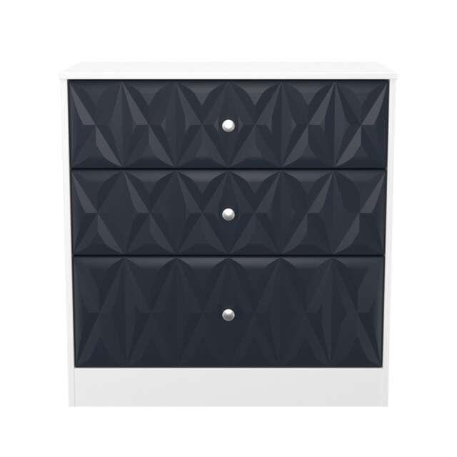 Memphis 3 Drawer Deep Chest of Drawers in Indigo Matt & White Matt (Ready Assembled) Blue Indigo Matt & White Matt