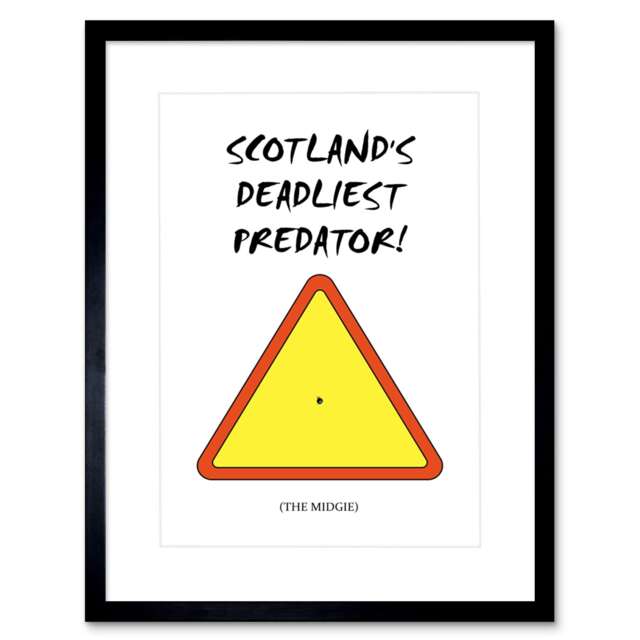 "Scotland Deadliest Predator Midge Funny Sign 9x7"" Black Framed Wall Art Print"