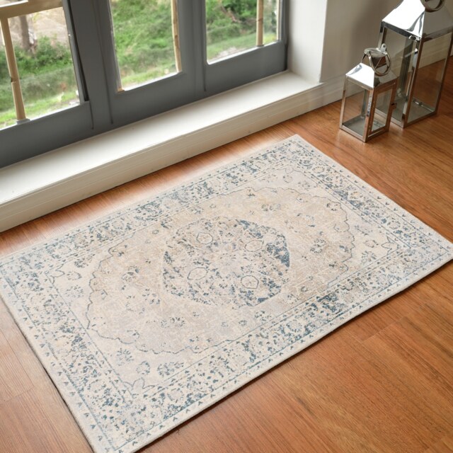 LIVABLISS Lillian-Washable Traditional Vintage Boho Rug 66 x 115 cm Grey Blue