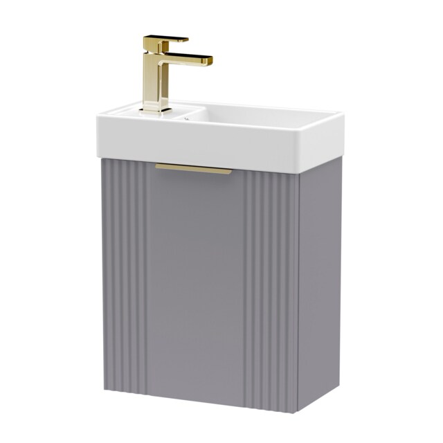 Balterley Wall Hung Cloakroom Vanity Basin Unit with Handle Compact Bathroom Storage Grey Satin Grey 438 x 400 x 222mm 1