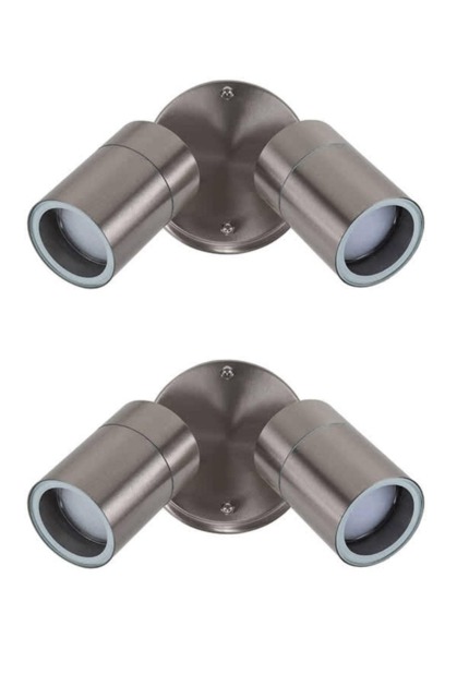 ValueLights Barrow Pair IP44 Steel Outdoor Garden Wall Lights Chrome