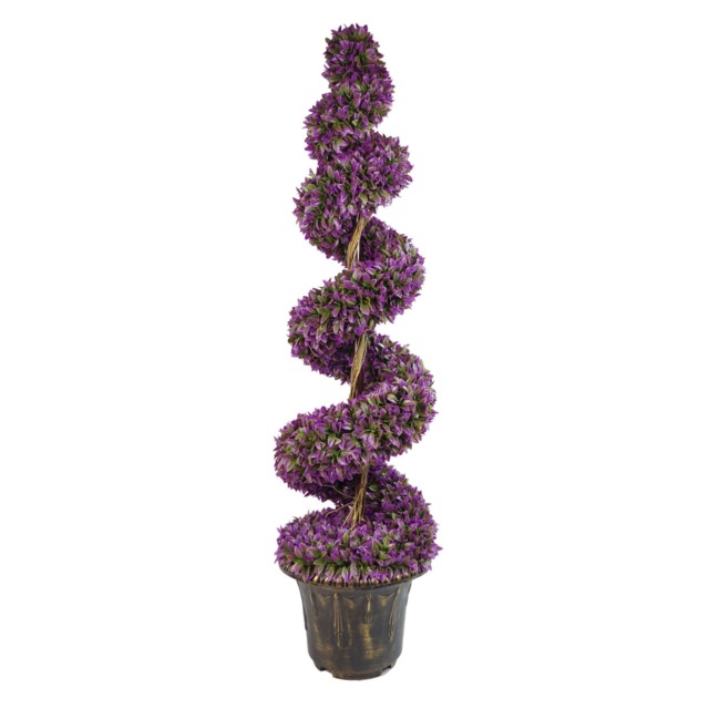 120cm Purple Large Leaf Spiral with Decorative Planter Purple 4ft