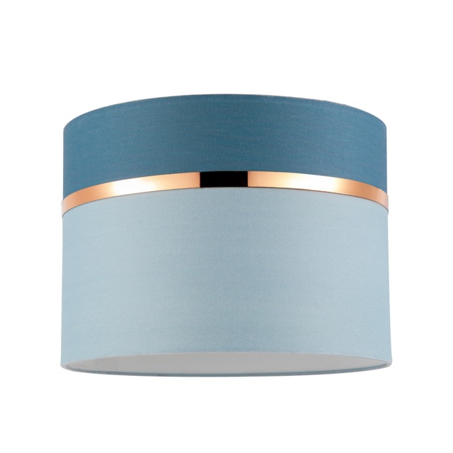 Sky and Cobalt Blue Cotton Fabric Lamp Shade with Shiny Copper Ring Blue Sky Blue 1