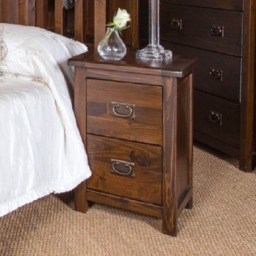 Boston 2 Drawer Petite Bedside Cabinet - Dark Brown Pine Nightstand with Antique Brass Handles Brown Dark Brown One Size 1