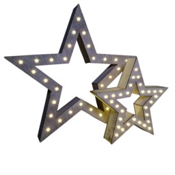 Set of 2 Wooden Battery Stars Christmas Decoration with 60 Warm White LEDs