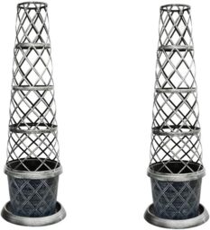 Tower Pot Garden Planter Trellis & Saucer Outdoors Black & Silver x 2 Black
