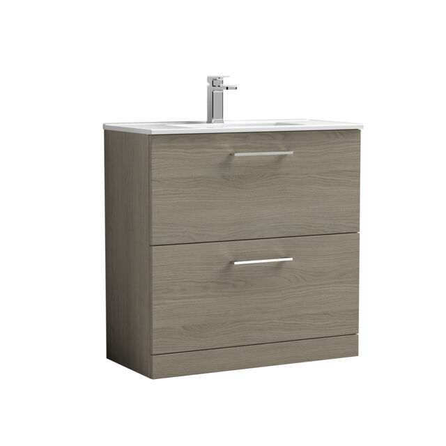 Balterley Contemporary Bathroom 2 Soft Close Drawer & Minimalist Floor Standing Vanity Unit Basin Brown Solace Oak 815 x 800 x 390mm