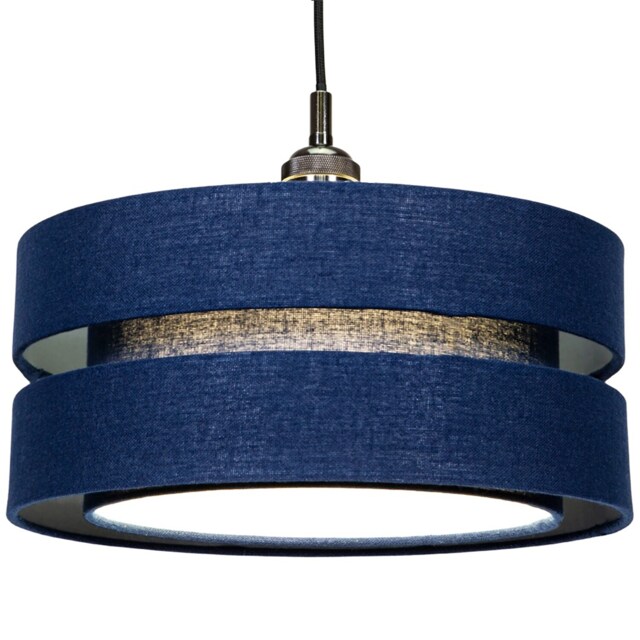 "Modern 14"" Midnight Blue Linen Fabric Triple Tier Ceiling Pendant Lamp Shade Blue Midnight Blue 1"