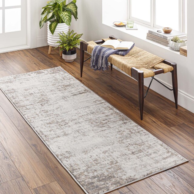 LIVABLISS Roma-Abstract Modern Marble Rug 80 x 220 cm Brown Grey Off-White