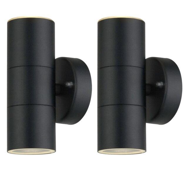 Set of 2 Blaze - Black Outdoor Up Down Wall Lights Black Clear 2