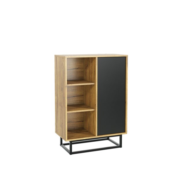 Sideboard 70cm Oak Matt and Black Matt with Metal Legs Multi Oak