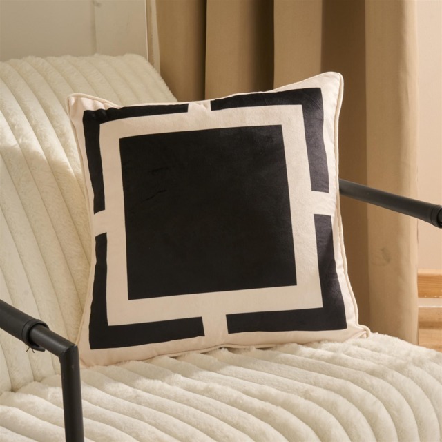 OHS 2 x Square Print Matte Velvet Decorative Cushion Covers Black Black