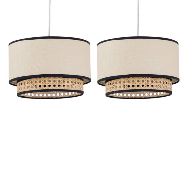 Set of 2 Koral - Natural Rattan and Cane 25 cm Easy Fit Pendant Shades Cream Natural rattan 2