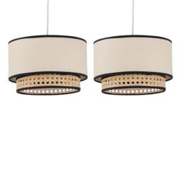 Set of 2 Koral - Natural Rattan and Cane 25 cm Easy Fit Pendant Shades Cream Natural rattan 2