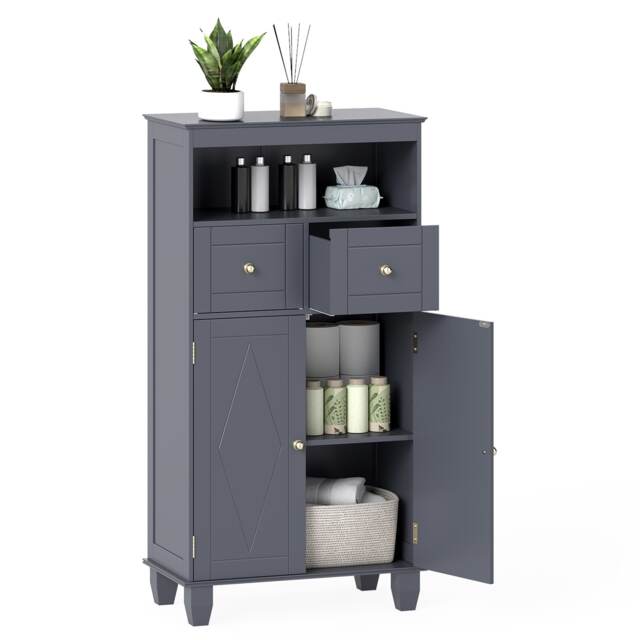 COSTWAY Bathroom Floor Storage Cabinet Modern Freestanding Storage Organizer