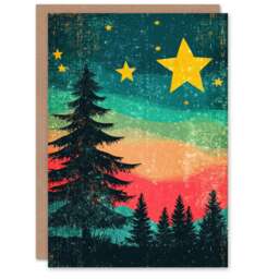 Colourful Rainbow Sunset Sky Stars Trees Blank For Him Or Her Art Xmas Festive Christmas Card