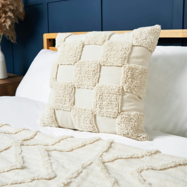 Bhs Checkerboard Tufted Cushion, Natural