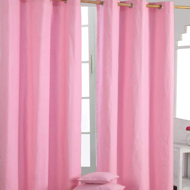 Homescapes Plain Pink Cotton Eyelet Curtains - 117 x 137 cm Pink Pink (W) 117cm x (L) 137cm