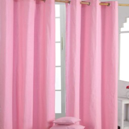 Homescapes Plain Pink Cotton Eyelet Curtains - 117 x 137 cm Pink Pink (W) 117cm x (L) 137cm