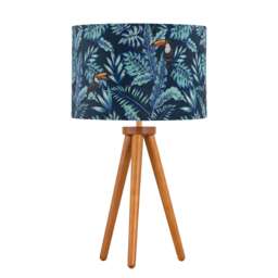 Voyage - Dark Oak Table Lamp or Bedside Light with Toucan Velvet Shade Brown Multi Large 1