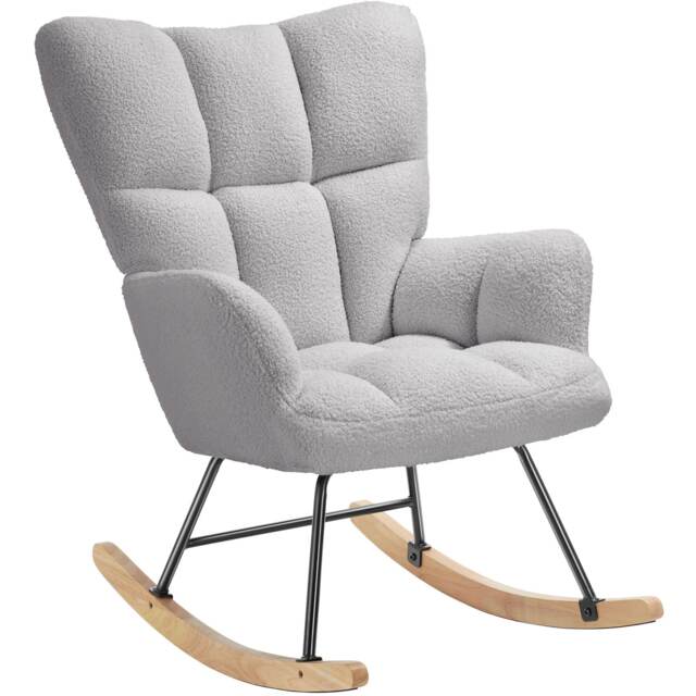 Rocking Chair Torve with Plush Padding, Quilted Pattern and Wooden Runners Grey Light grey bouclé One Size 1