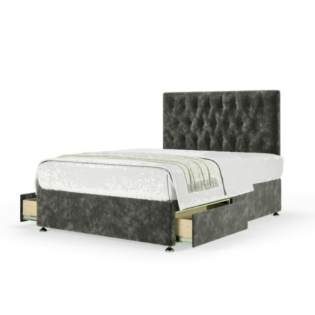 Charcoal Chenille 2 Drawer Divan Base and Lona Headboard King Size