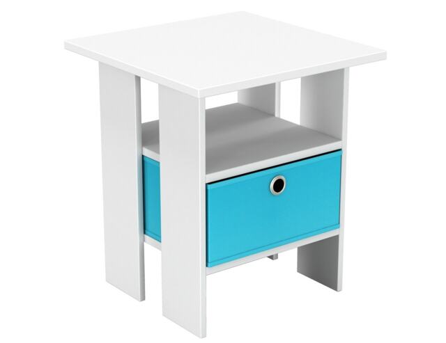 2-Tier 1- Drawer Wooden Side Table White White & Light Blue 1